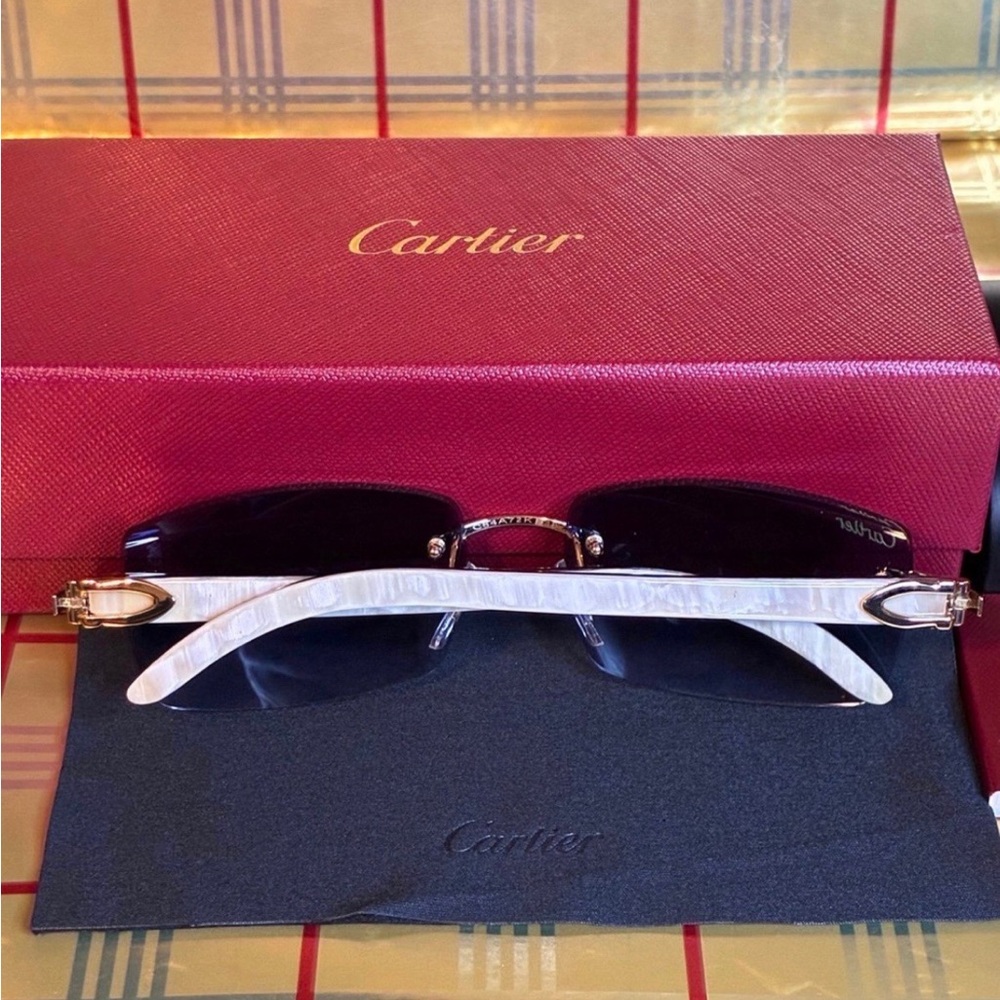 Cartier Unisex Buffalo Horn Rimless Sunglasses - Picture 5 of 5